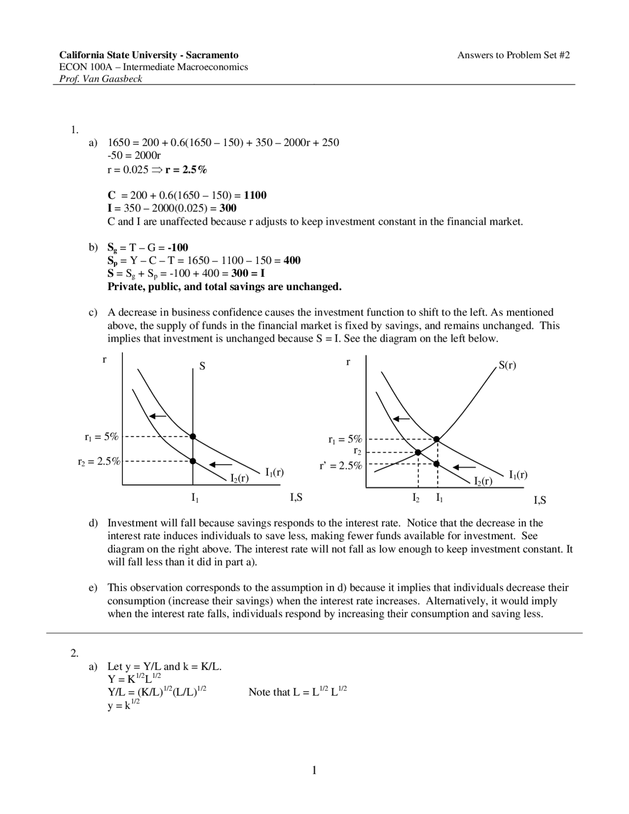 Math Problem Econ Intermediate Macroeconomics Theory - Solutions for Problem Set 2 | ECON ...