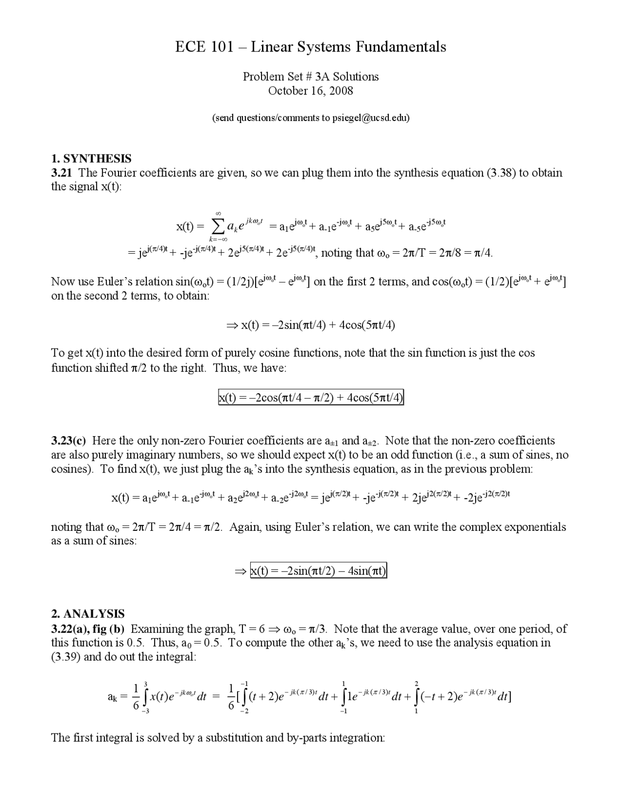 Problem Set 3A Solutions | Linear Systems Fundamentals | LTCH 101 - Docsity