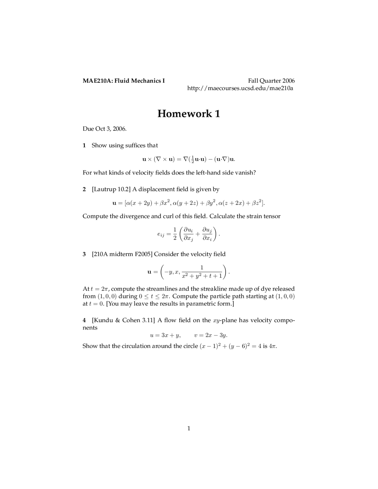 Assignment 1 for Fluid Mechanics I | POLI 12 - Docsity