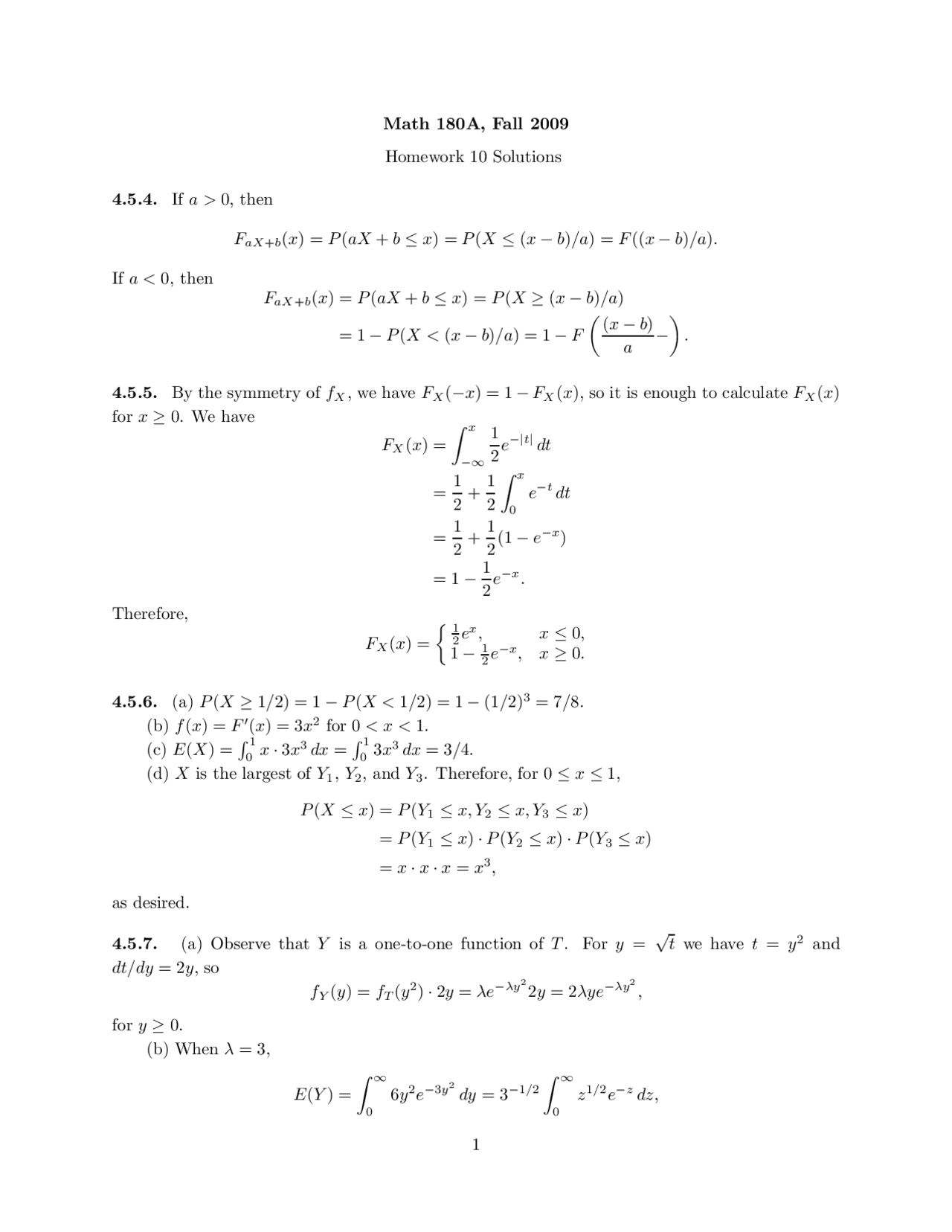 Homework 10 Solutions Introduction to Probability MATH 180A Docsity