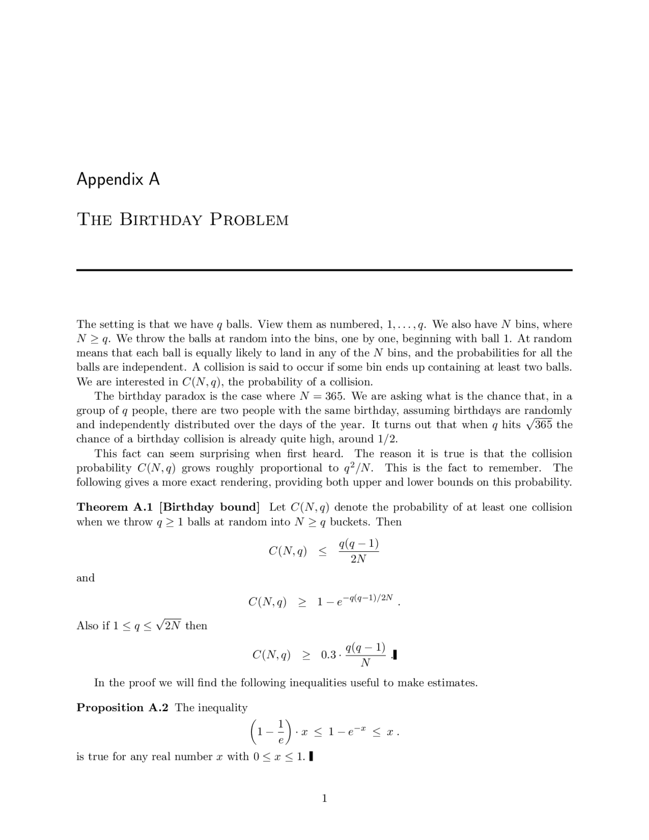 The Birthday Problem - Theorem Proofs | SOCA 107 - Docsity