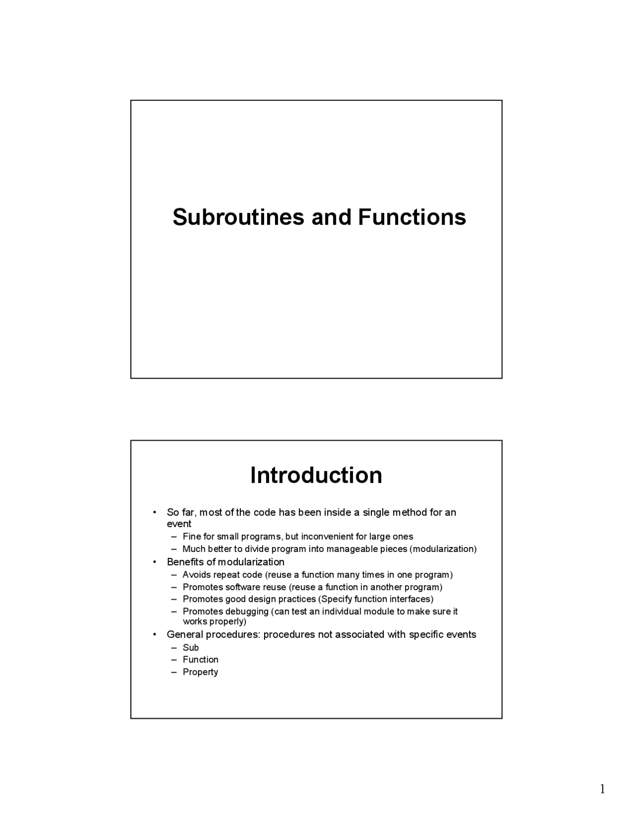 Lecture Slides on Subroutines and Functions | CS A111 - Docsity