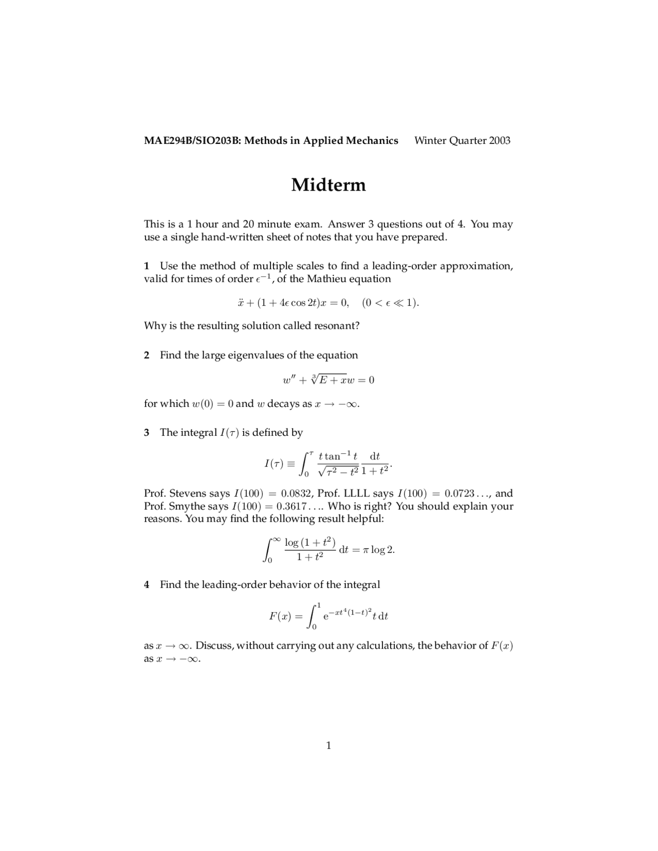 Mae Math 4 Problems Midterm Exam - Introduction to Applied Mathematics III | MAE ...