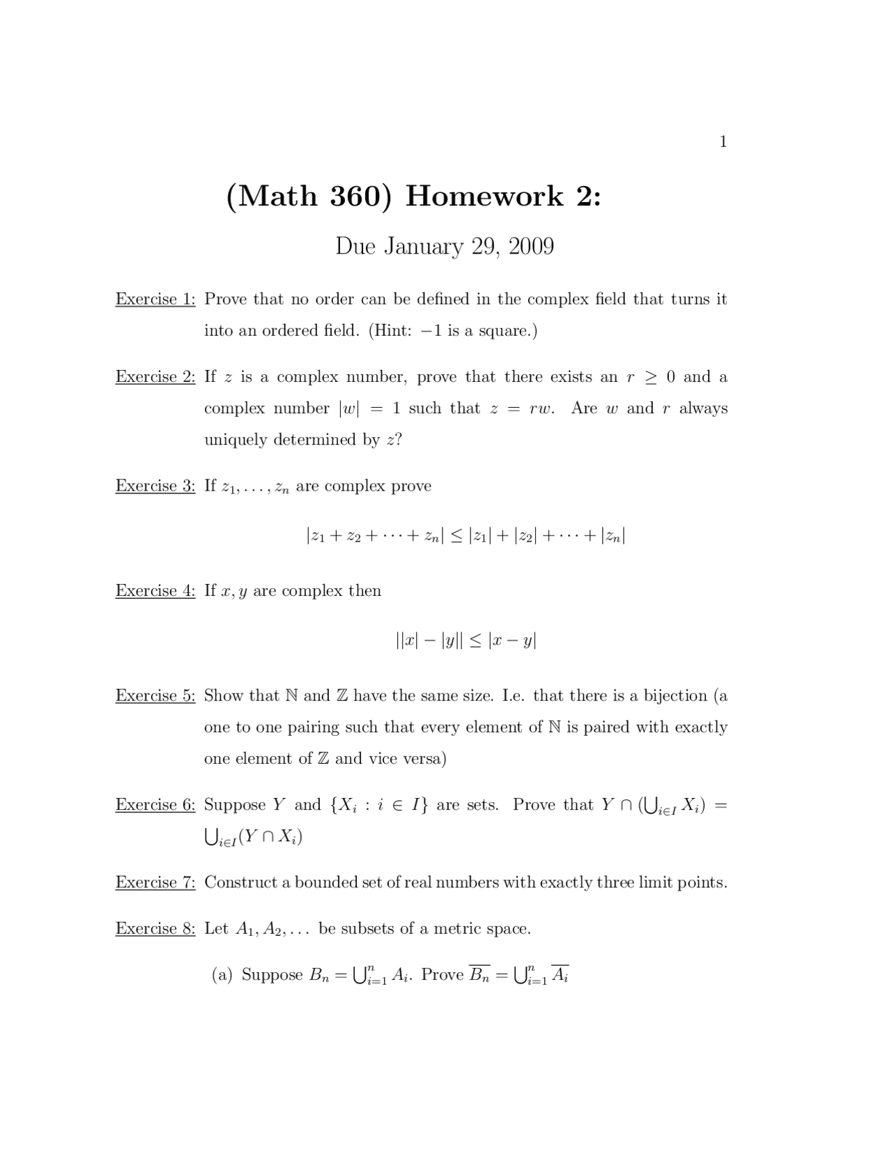 10 Questions on Advanced Calculus - Homework 2 | MATH 360 - Docsity
