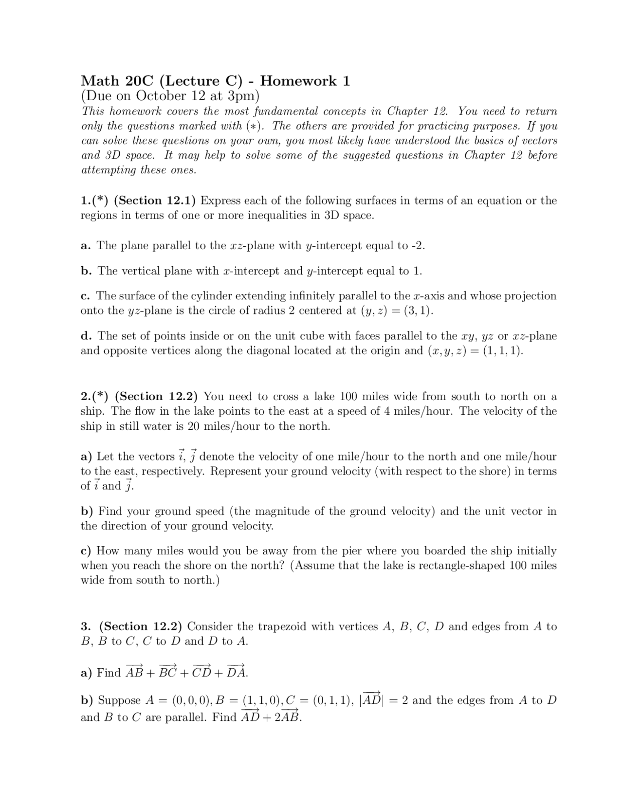 9 Practice Problems on Calculus and Analytical Geometry - Homework 1 ...