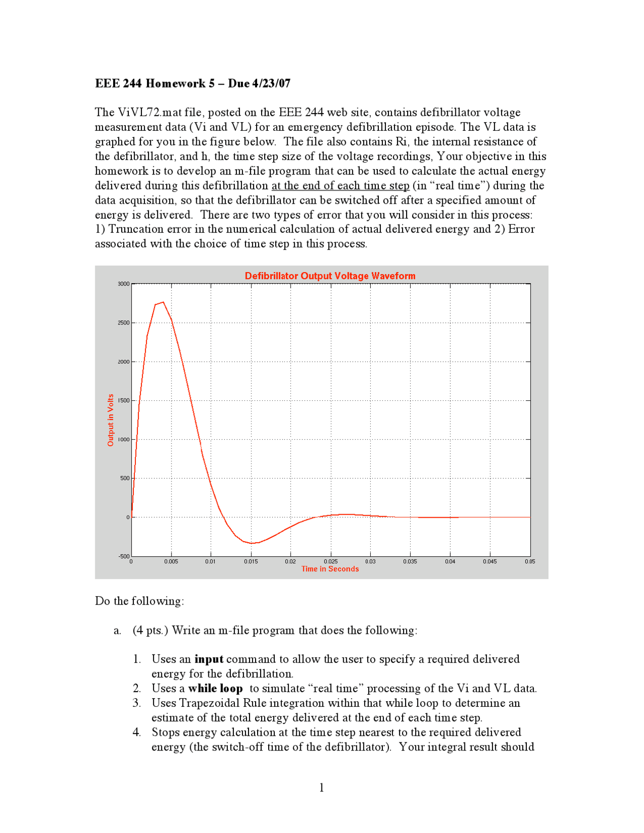 Homework 5 on Defibrillator Output Voltage Waveform EEE 244 Docsity