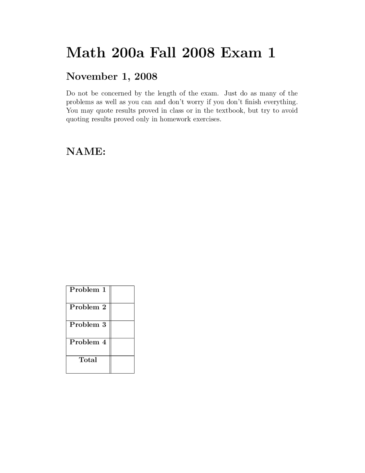 Math 200a Fall 2008 Exam 1: Problems and Solutions for Group Theory and ...