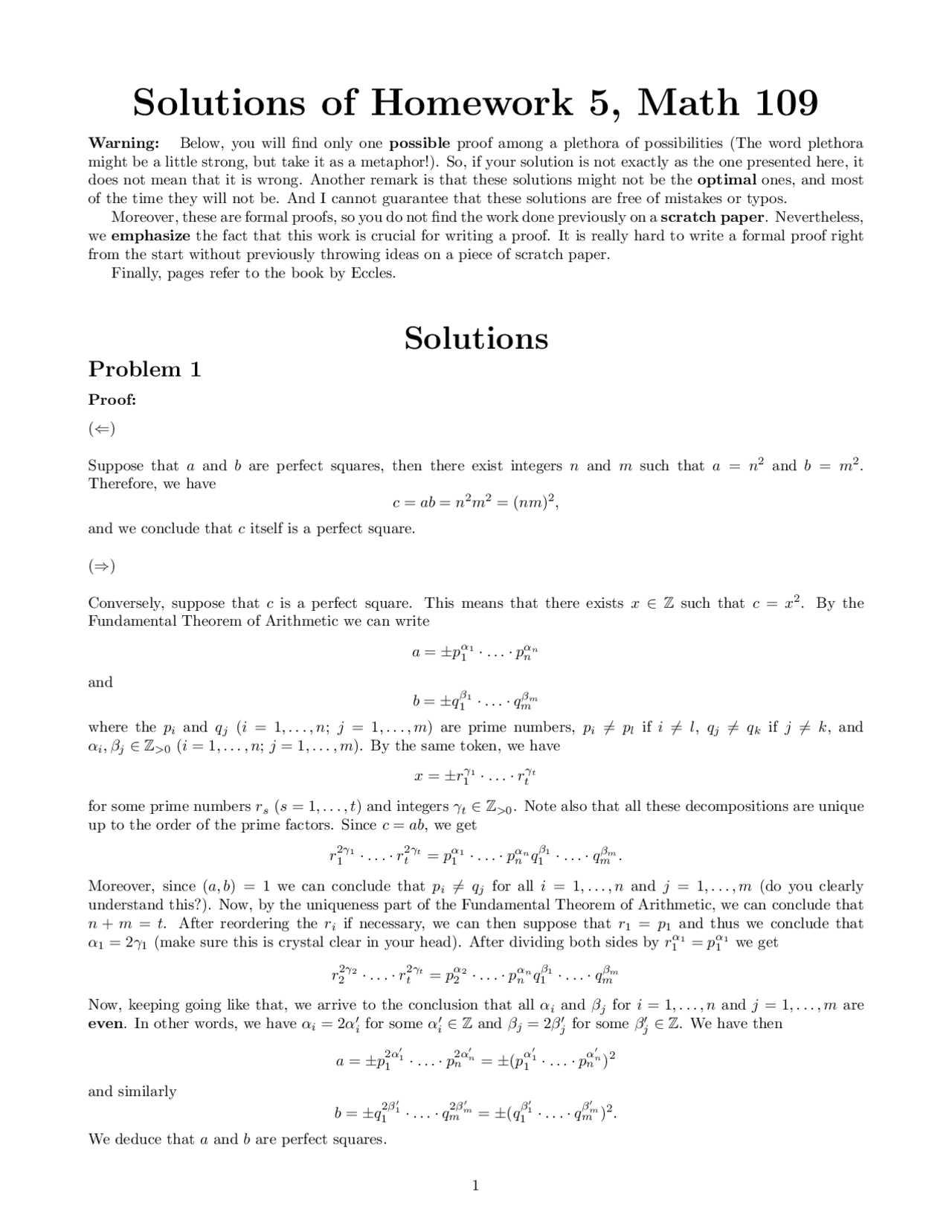 Home Work Math 109 Solutions of Homework 5 - Mathematical Reasoning | MATH 109 - Docsity