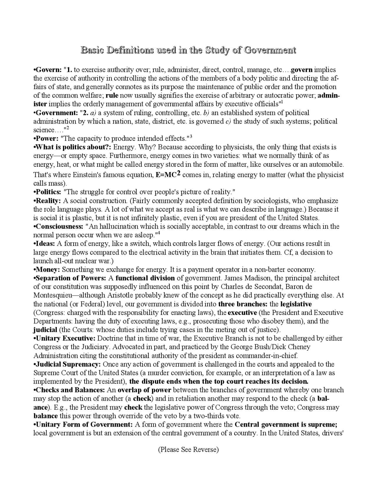 Definitions used in Study of Government on World Politics - Notes ...