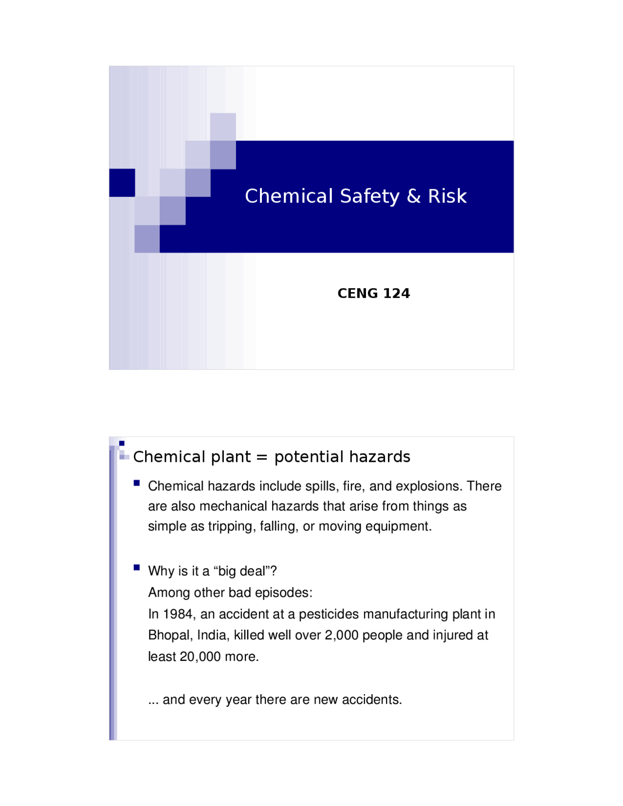 Chemical Safety and Risk - Chemical Plant and Process Design I | CENG ...