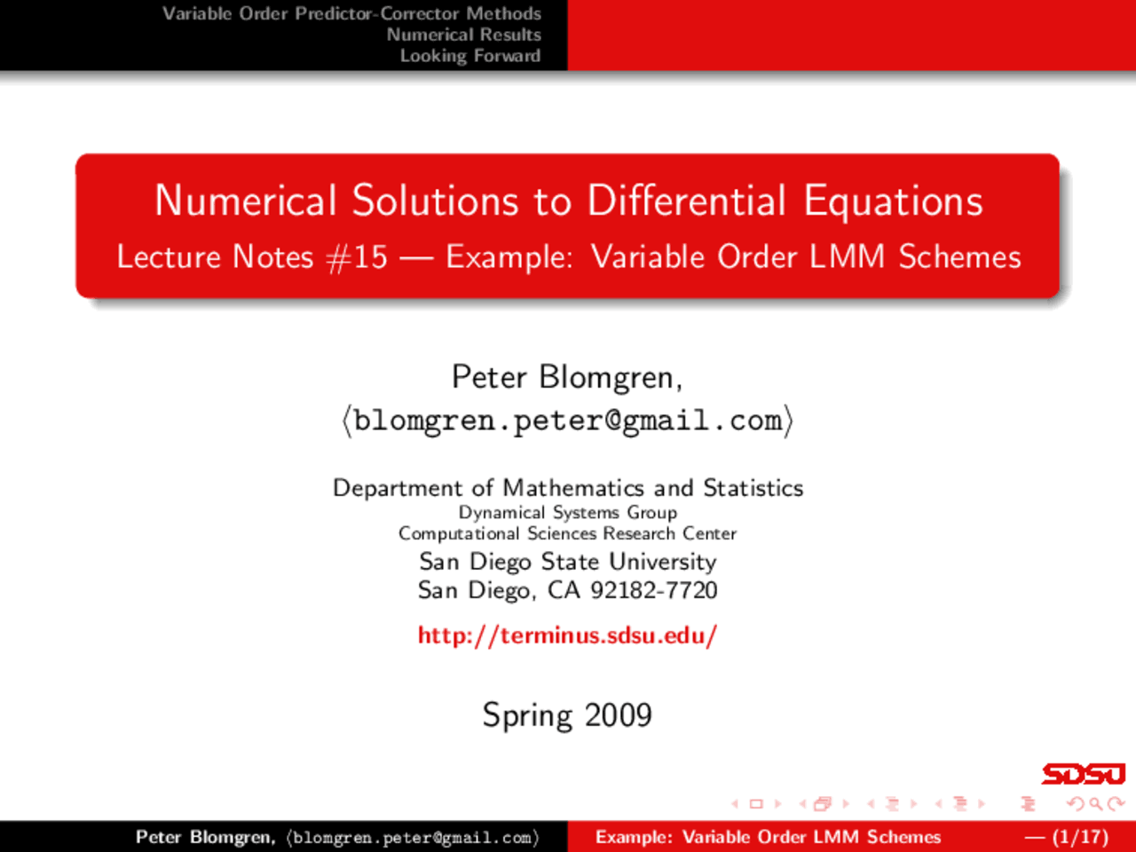 Variable Order LMM Schemes Lecture Slides MATH 542 Docsity