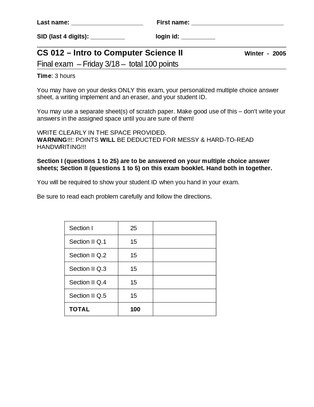Multiple Choice Questions on Mathematical Science - Final Exam | CS 012 ...