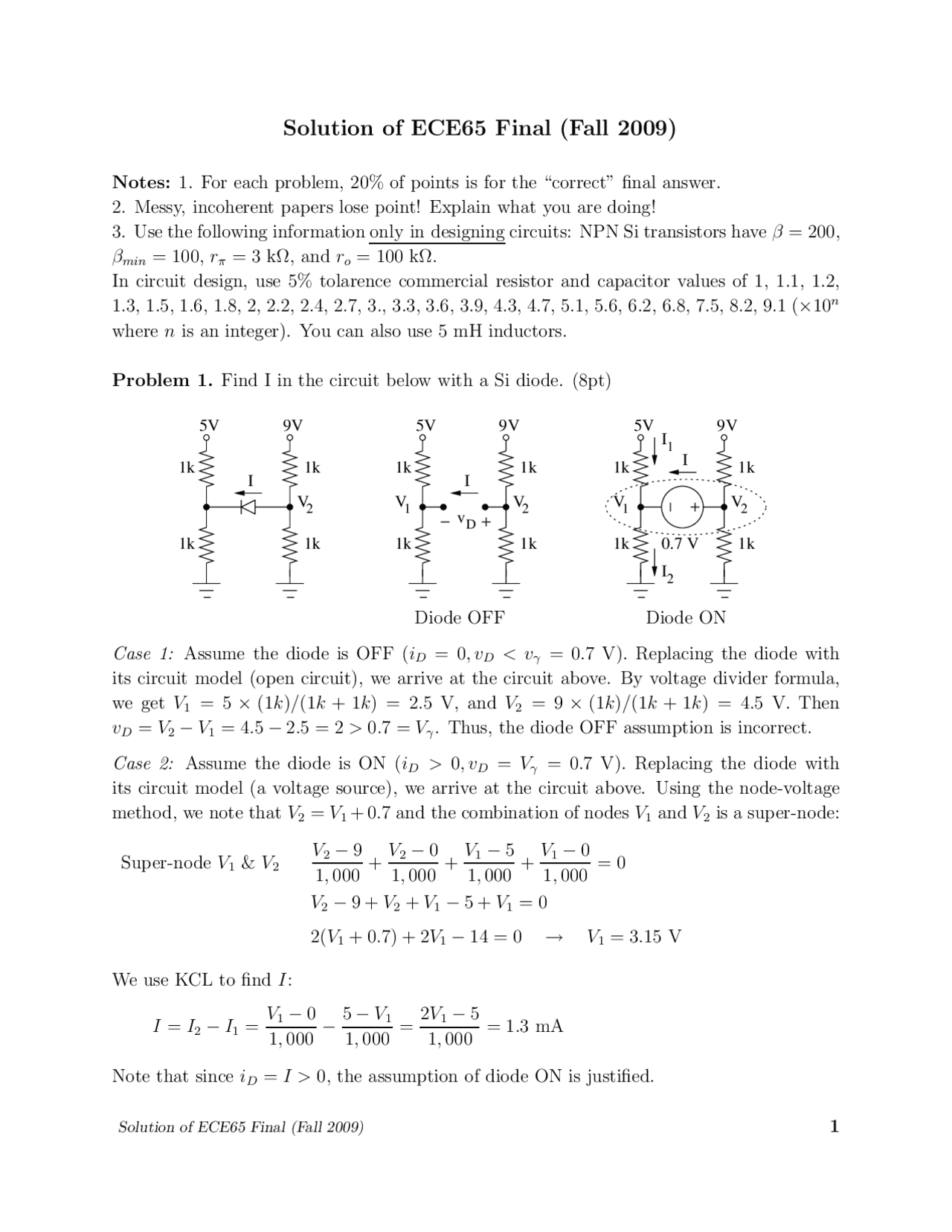 Solutions for Final Exam - Components and Circuits Lab - Fall 2009 ...