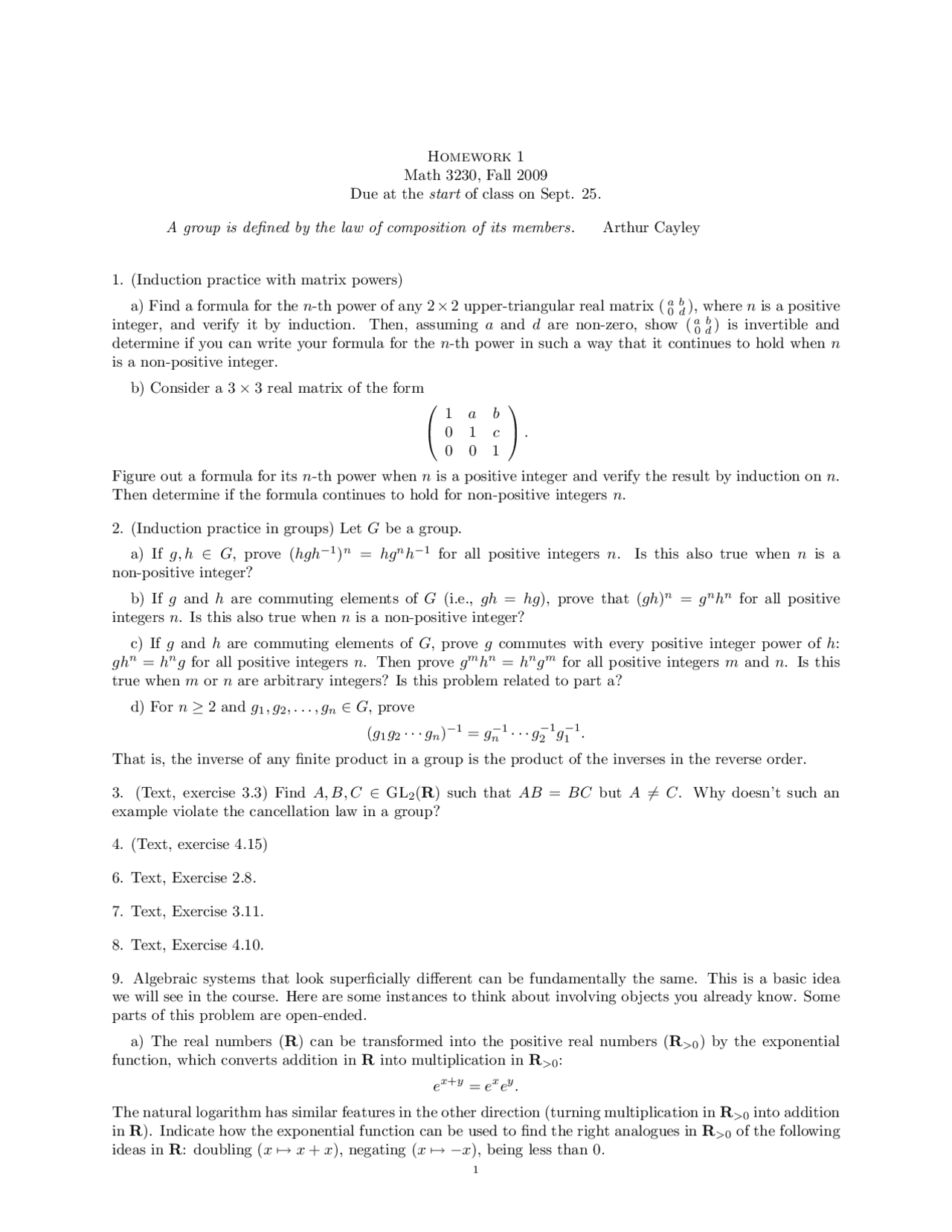 Homework 1 Questions | Abstract Algebra I | MATH 3230 - Docsity