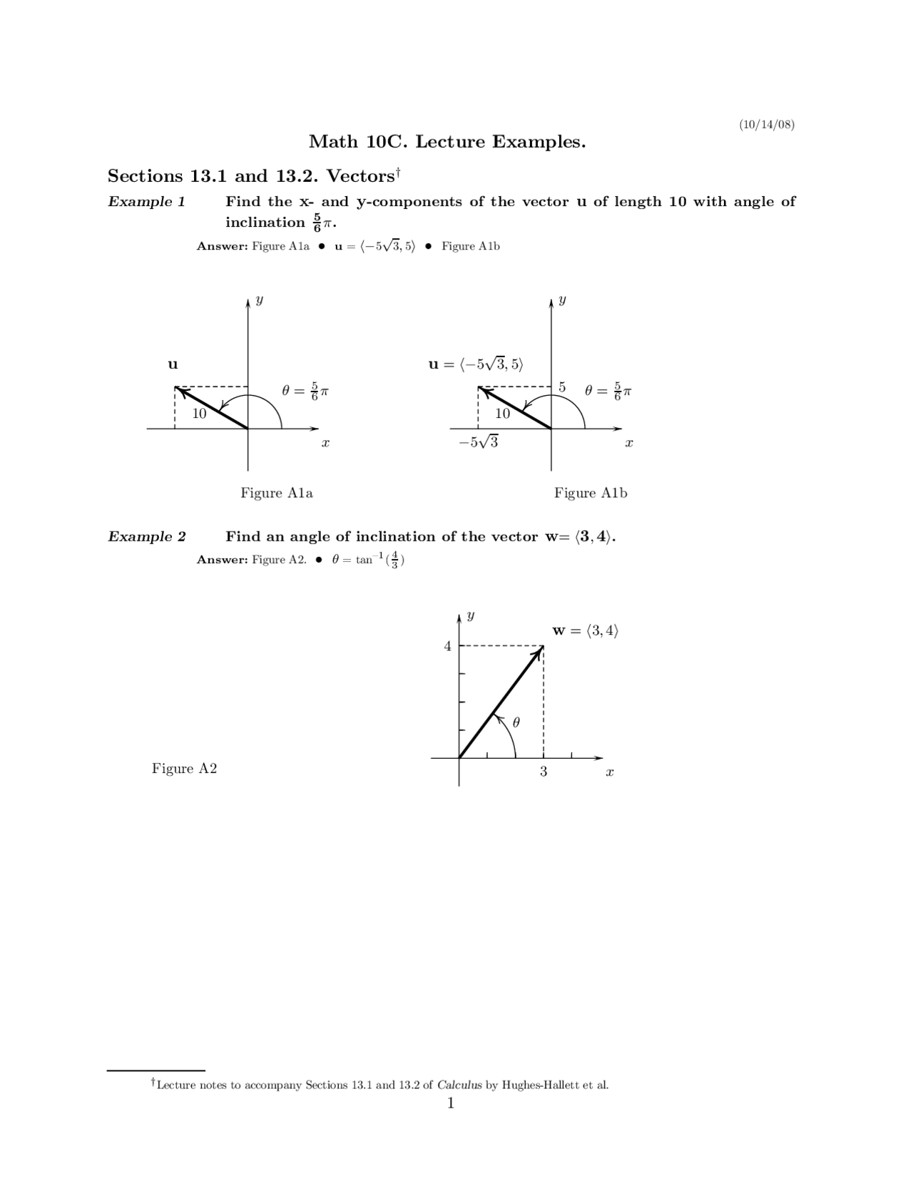 Solved Examples on Vectors - Calculus | MATH 10C - Docsity