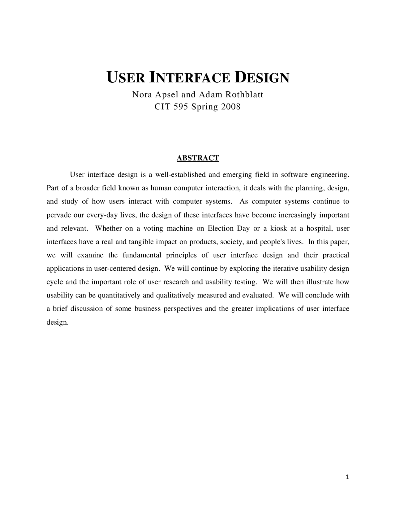 Project Report for User Interface Design | CIT 595 - Docsity