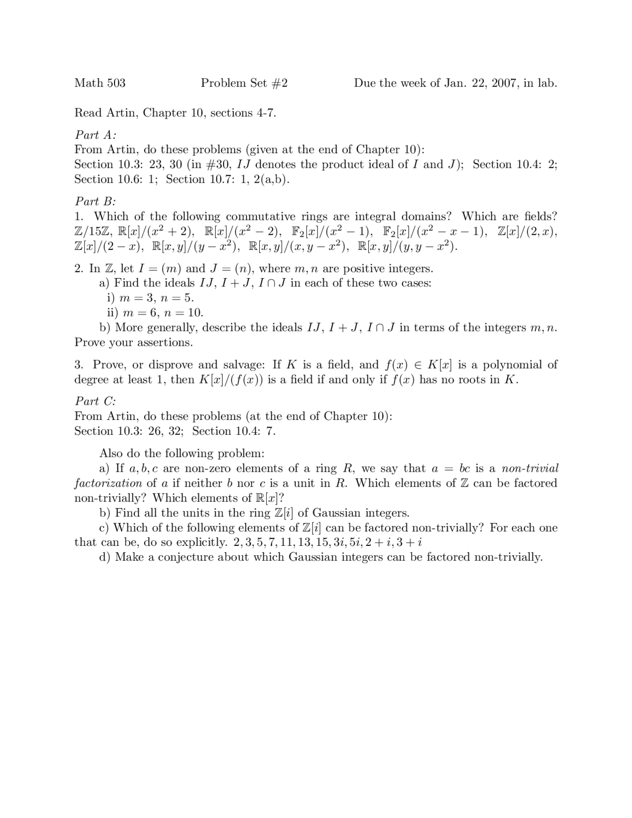 Practice Problems for Abstract Algebra | MATH 503 - Docsity