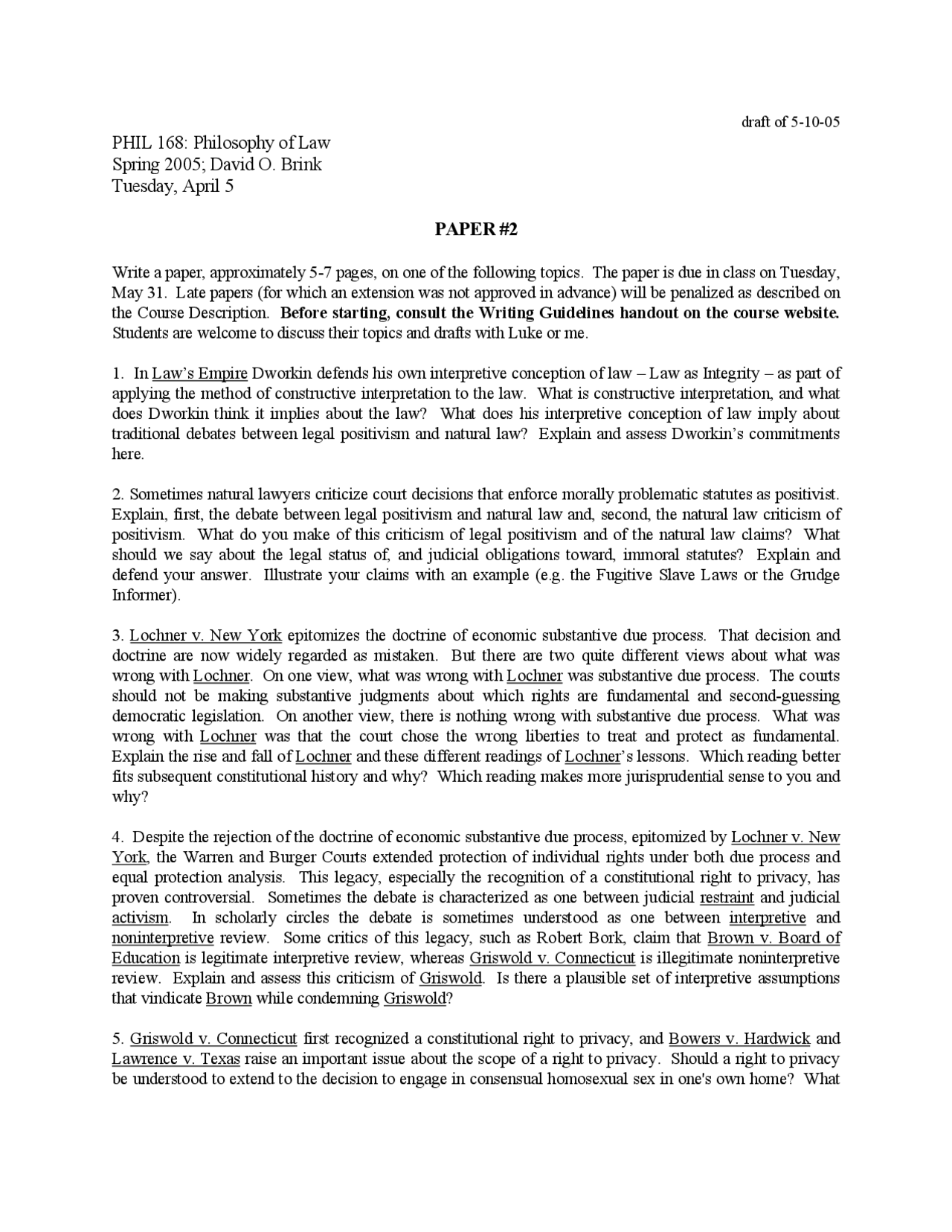 Paper 2 on Philosophy of Law - Handout | PHIL 168 - Docsity