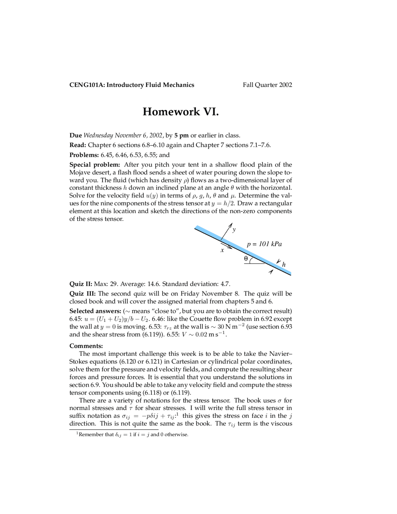 Homework Assignment VI on Introductory Fluid Mechanics | CENG 101A ...