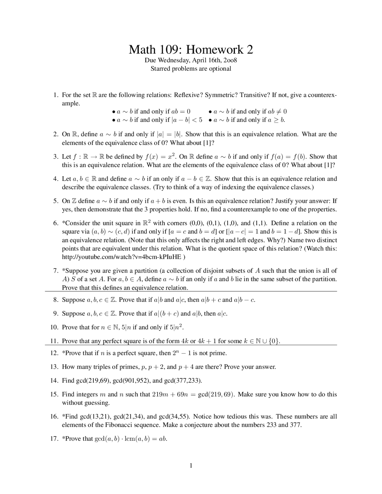 Home Work Math 109 Homework 2 Problems - Mathematical Reasoning | MATH 109 - Docsity