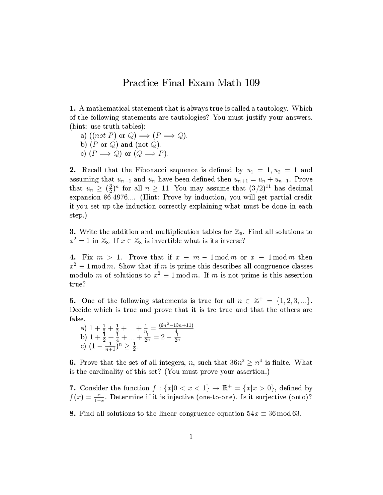 9 Questions on Mathematical Reasoning - Practice Final Exam | MATH 109 ...