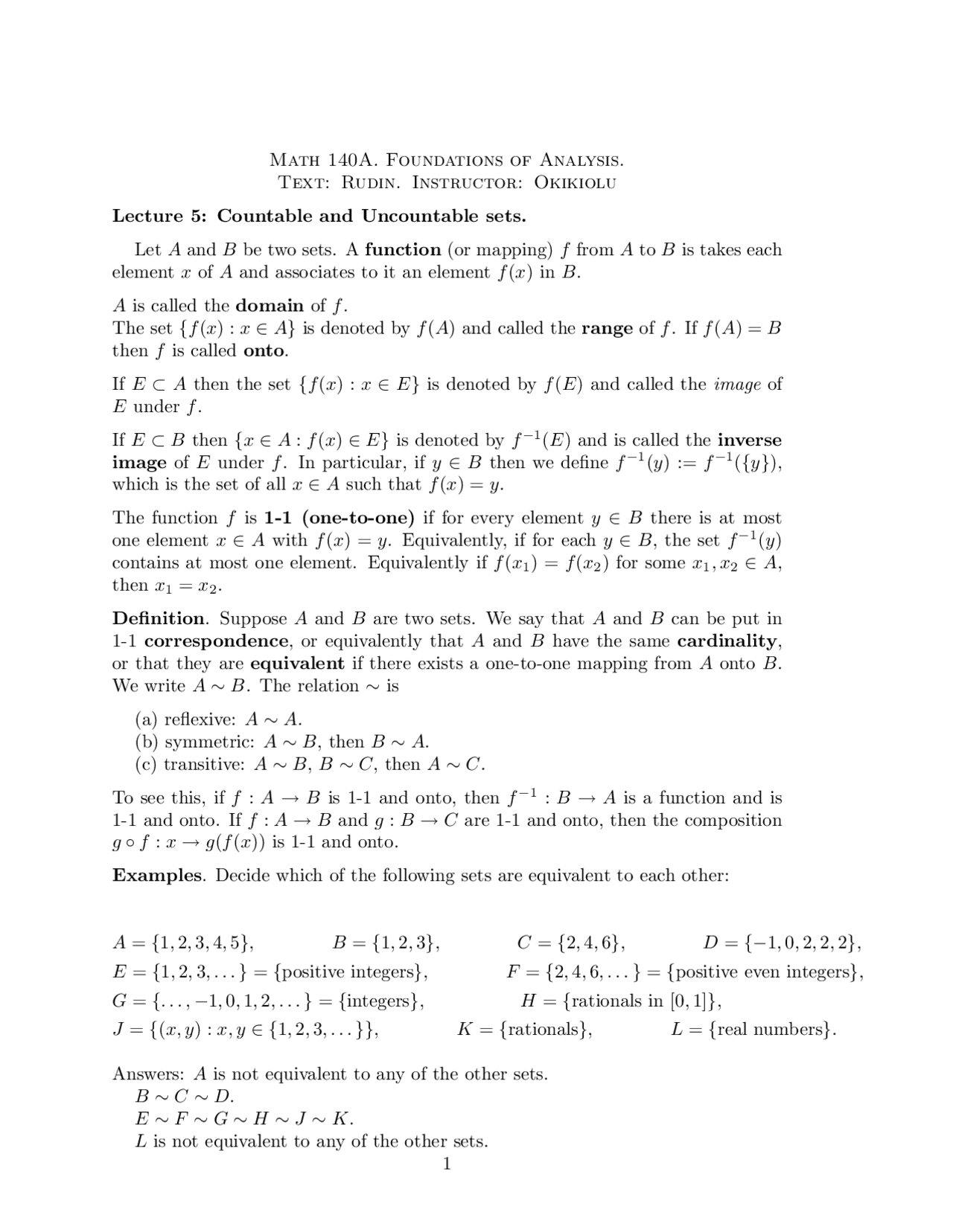 Uncountable In Math Countable and Uncountable Sets - Lecture Notes | MATH 140A - Docsity