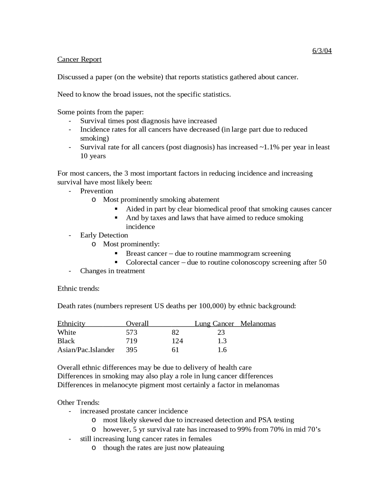 Cancer Report - Biology of Cancer | BIMM 134 - Docsity