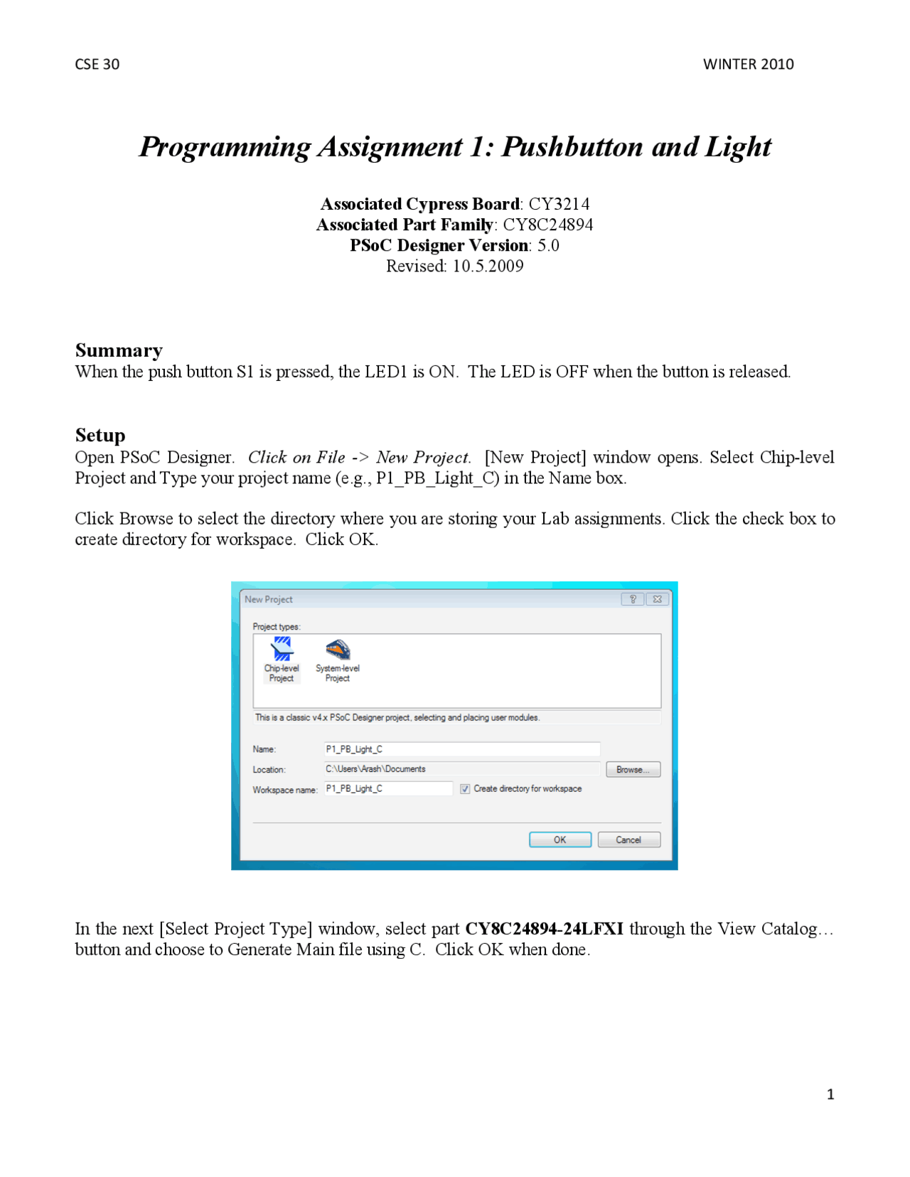 Push Assignment Push Button and Light - Assignment 1 | POLI 30 - Docsity