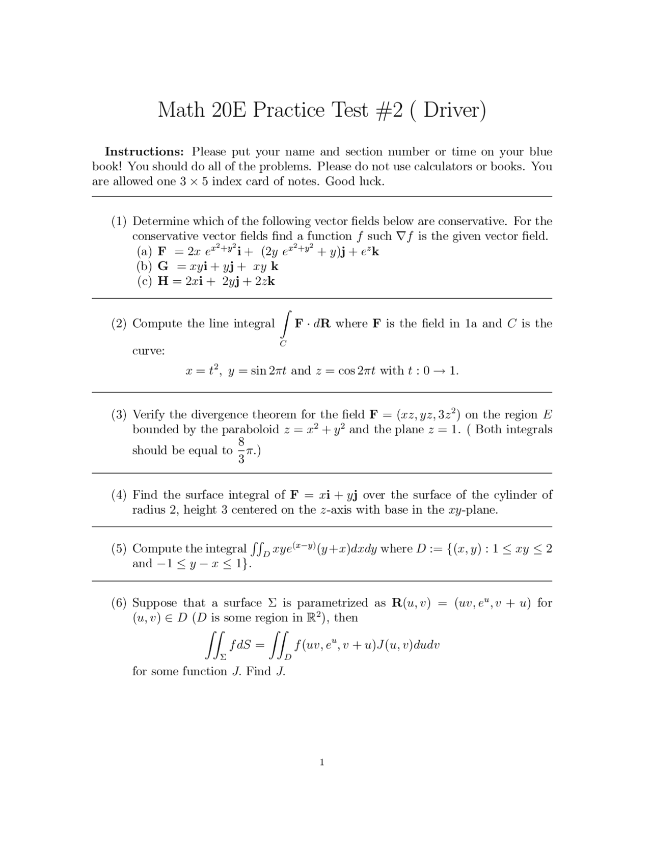 Practice Test 2 For Vector Calculus Math e Docsity