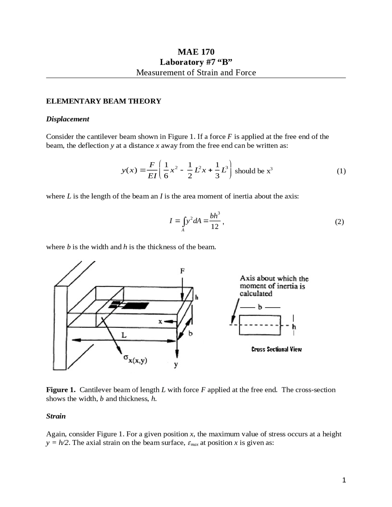 Measurement of Strain and Force - Lab 7B | MAE 170 - Docsity