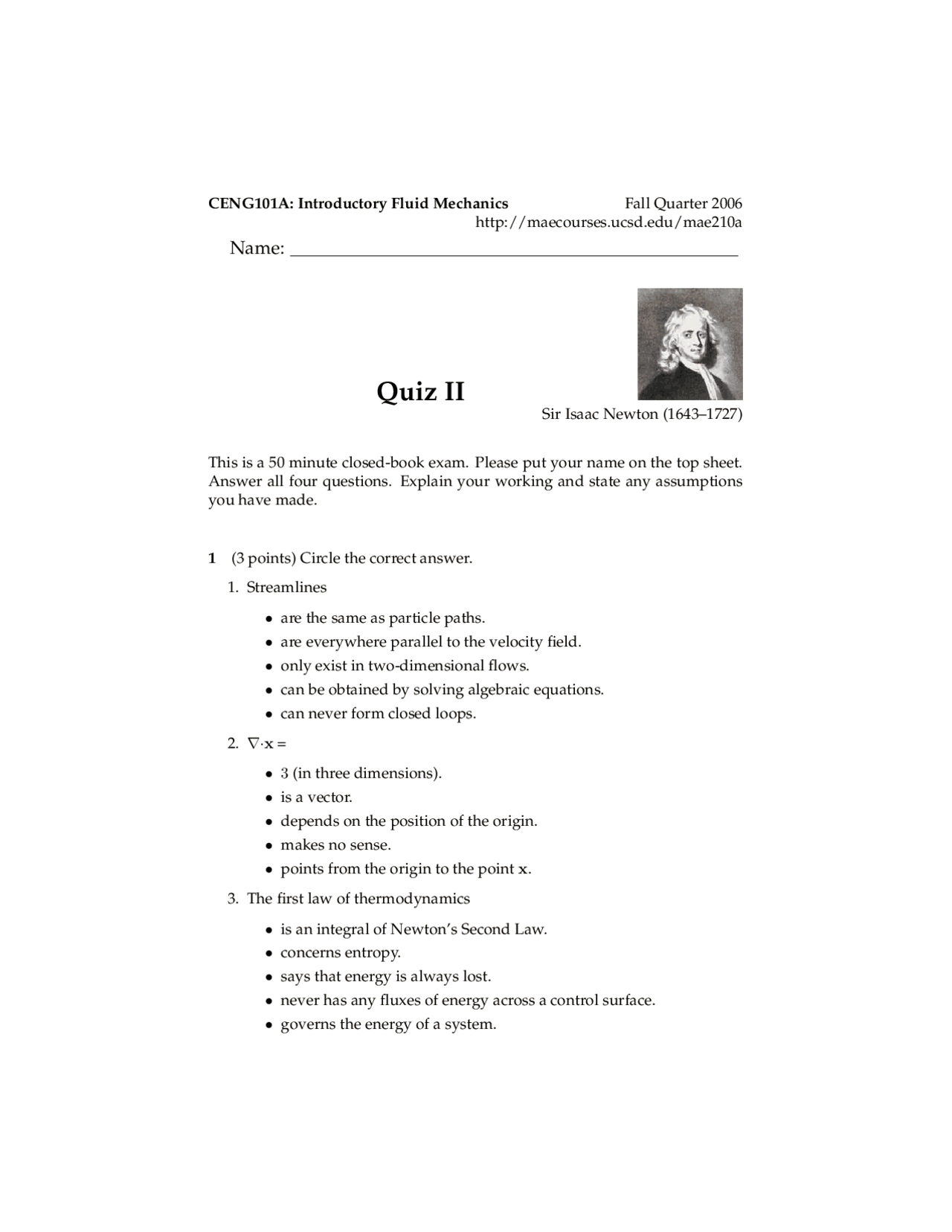 Quiz 2 for Introductory Fluid Mechanics | CENG 101A - Docsity