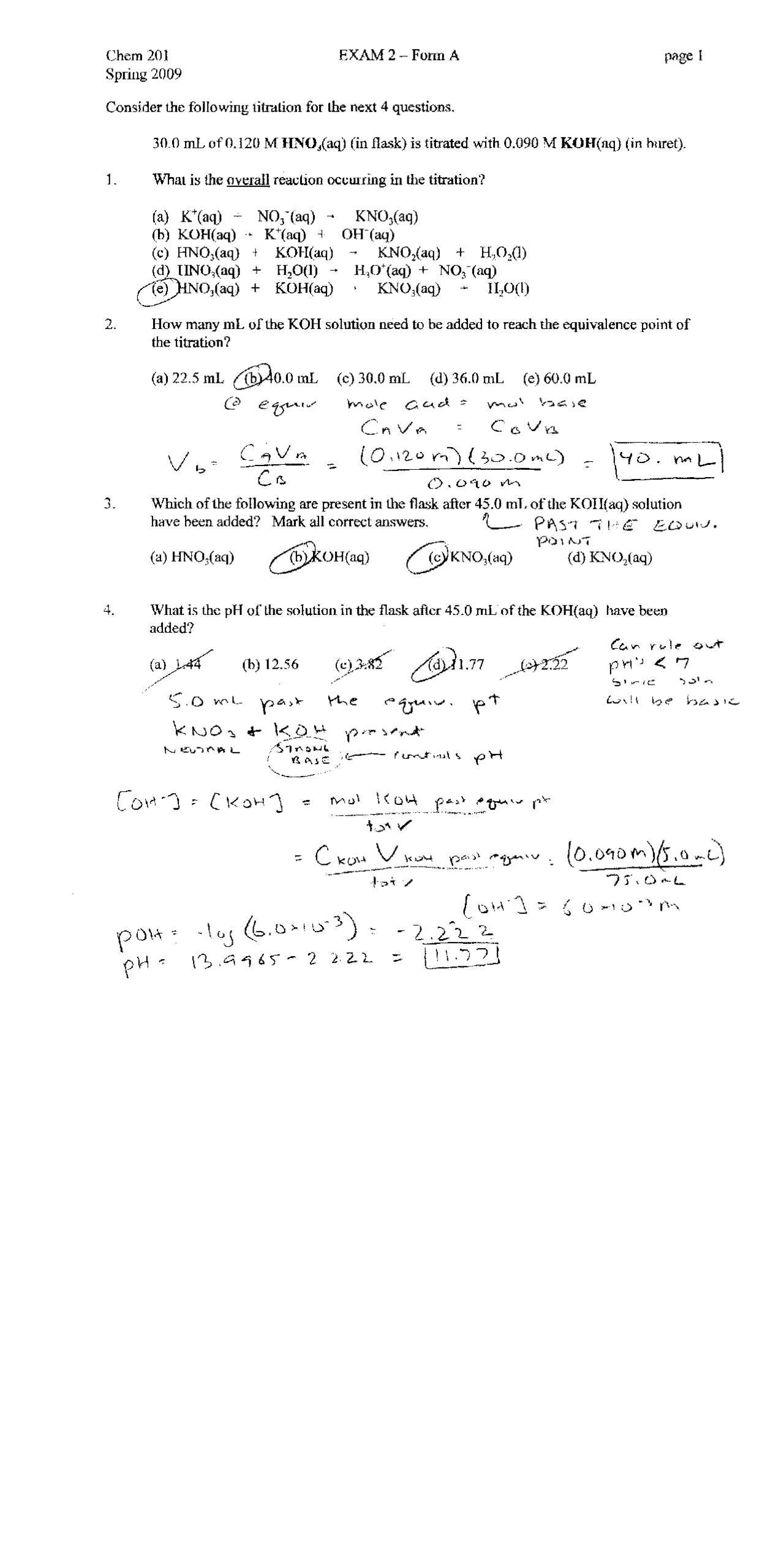 Exam 2 Form A with Answer key - General Chemistry | CHEM 201 - Docsity