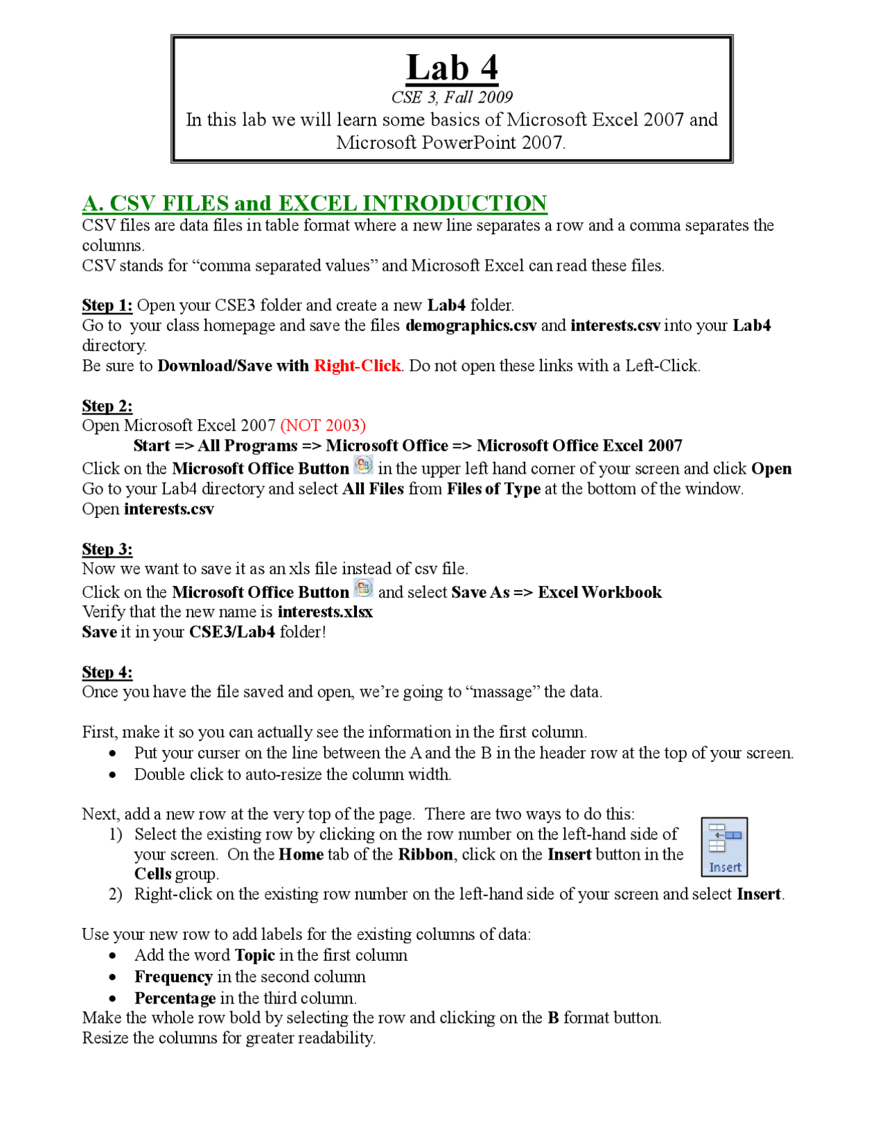 CSV Files and Excel Introduction - Laboratory Report 4 | CSE 3 - Docsity