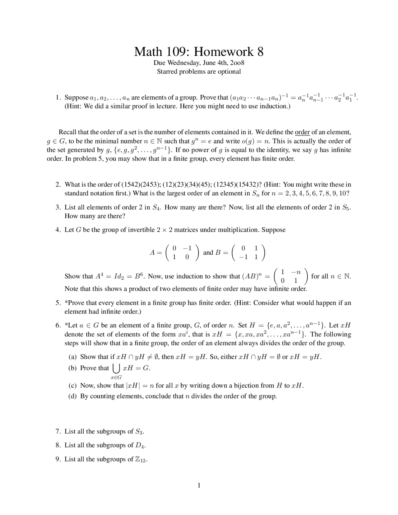Home Work Math 109 Homework 8 with 9 Practice Problems on Mathematical Reasoning | MATH ...
