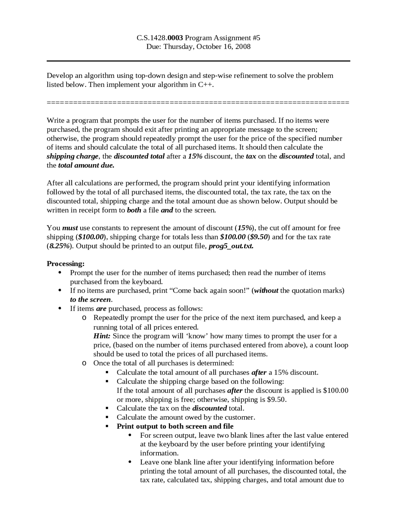 Assignment 5 with Solutions - Foundations of Computer Science I | CS ...
