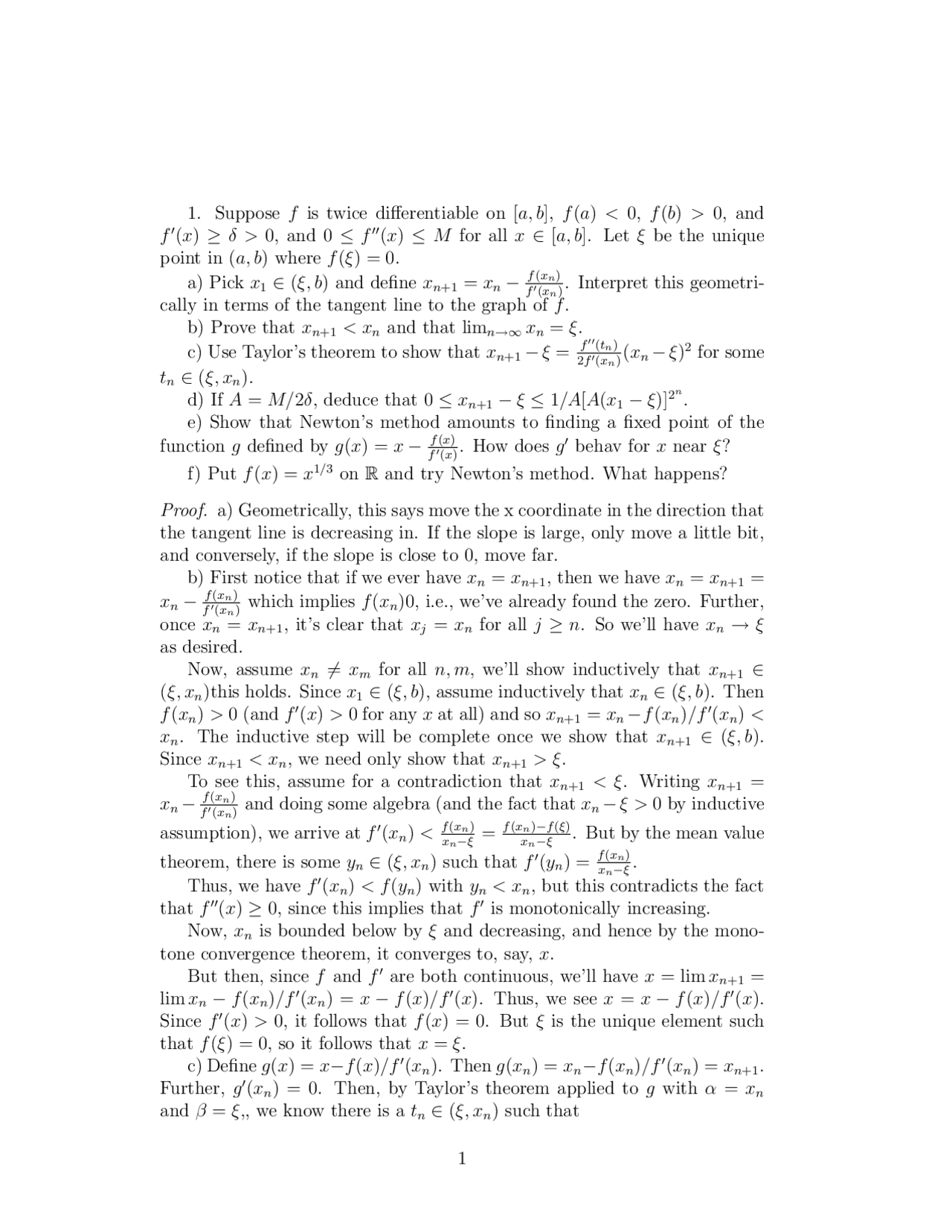 7 Problems on Advanced Calculus with Proof | MATH 360 - Docsity