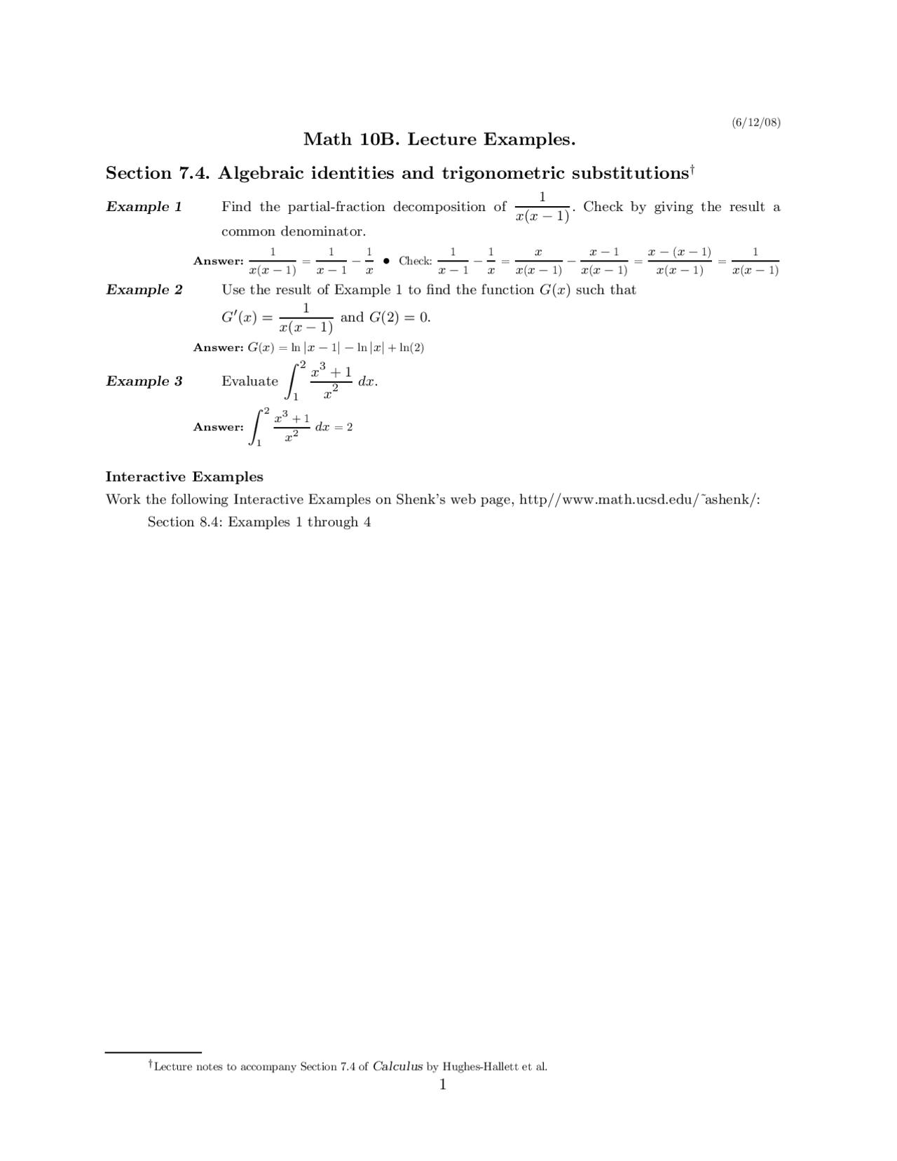 Algebraic Identities and Trigonometric Substitutions | MATH 10B - Docsity
