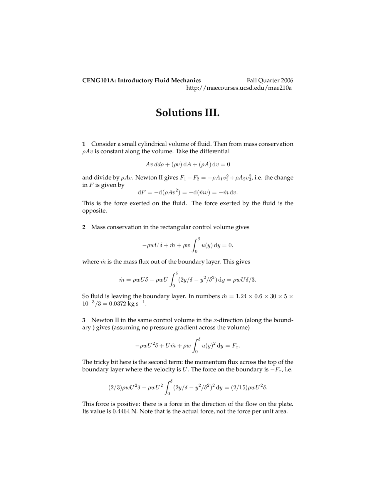 Assignment 3 Solutions | Introductory Fluid Mechanics | CENG 101A - Docsity