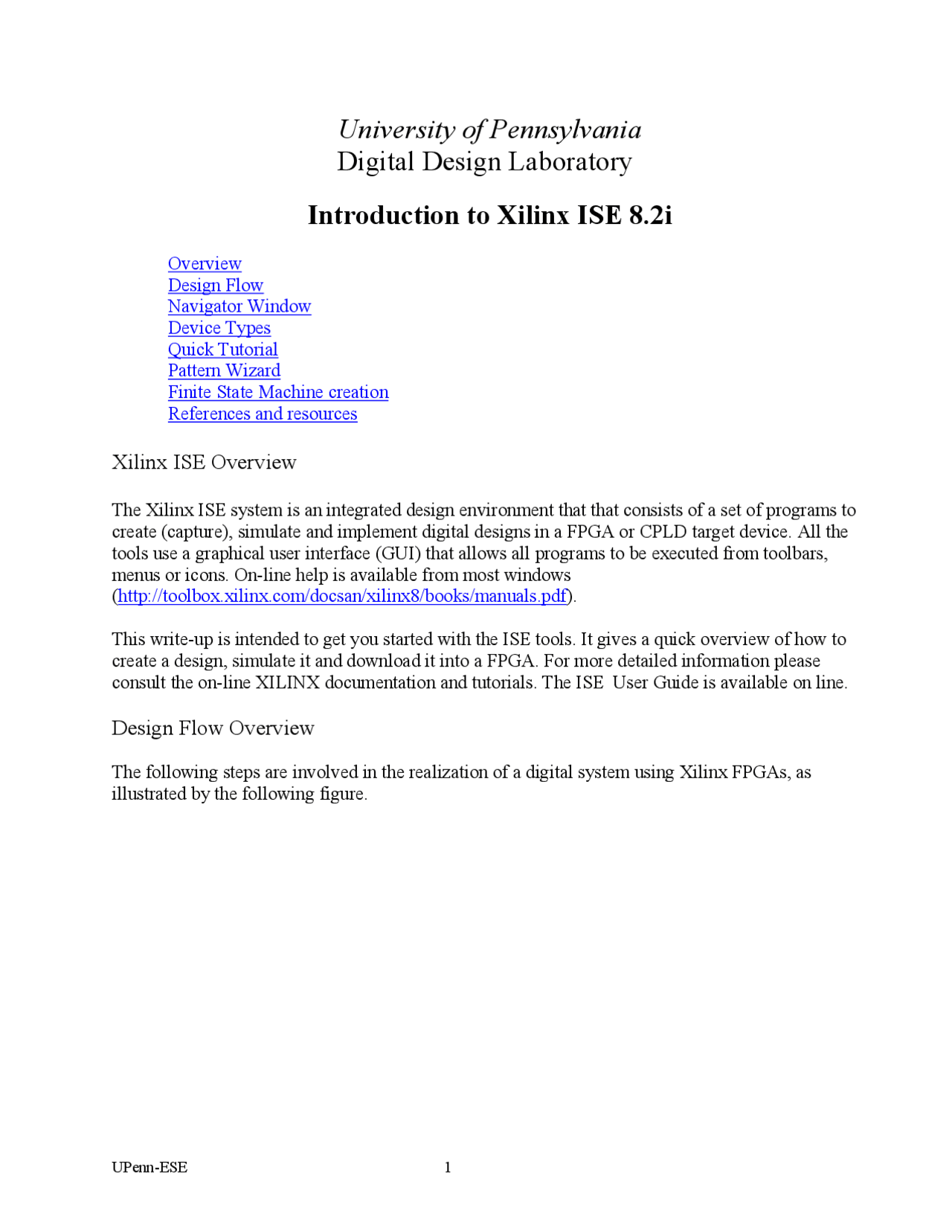 Digital Design Lab - Introduction to Xilinx ISE 8.2i | ESE 201 | Lab  Reports Electrical and Electronics Engineering | Docsity