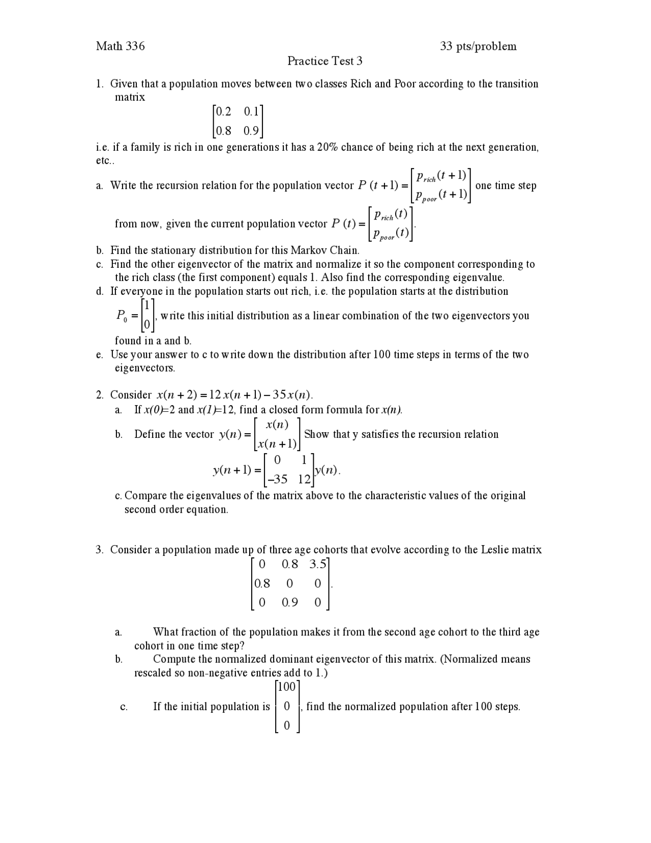 Practice Test 3 - Introduction to Mathematical Modeling | MATH 336 ...