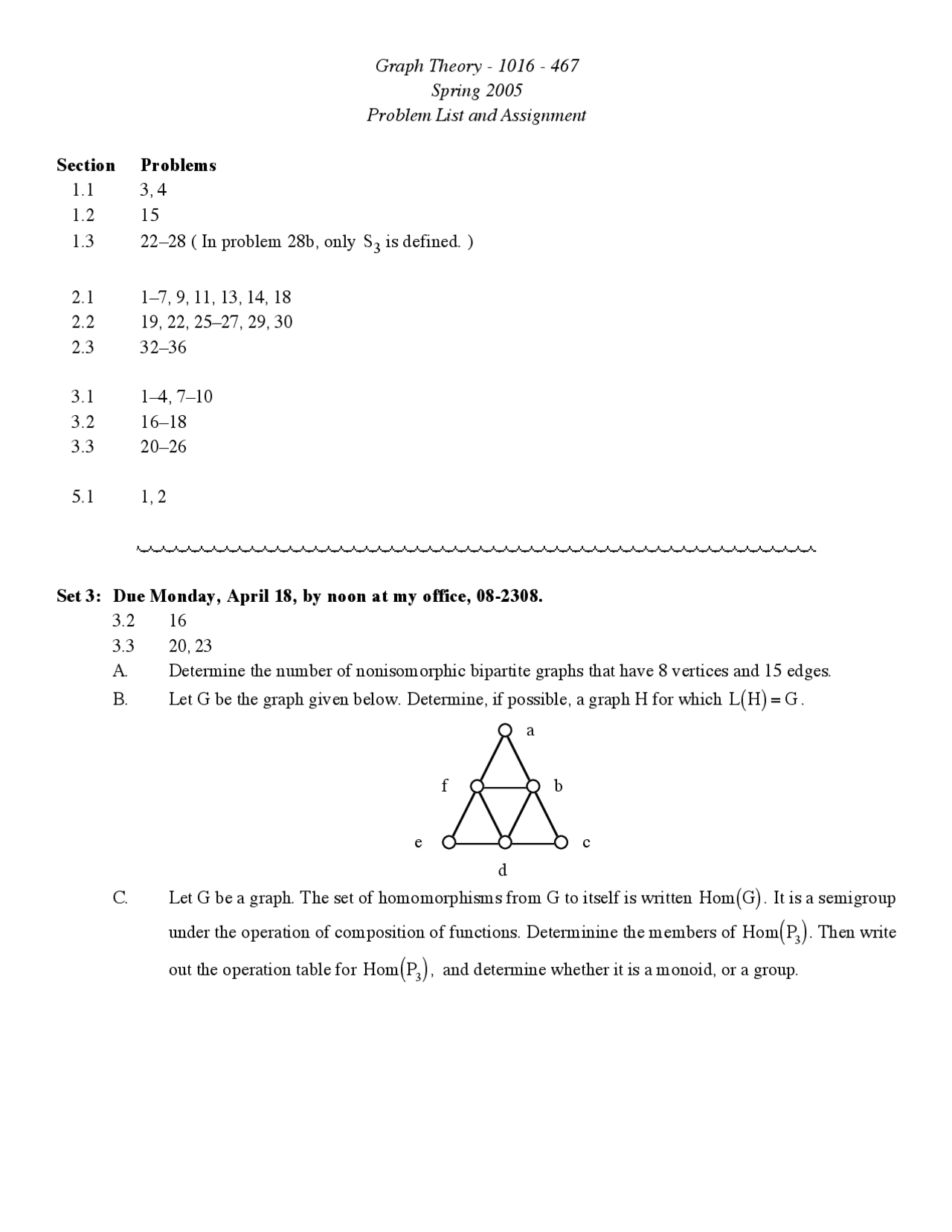 Graph Assignment Problem Problem List and Assignment - Graph Theory | 1016 467 - Docsity