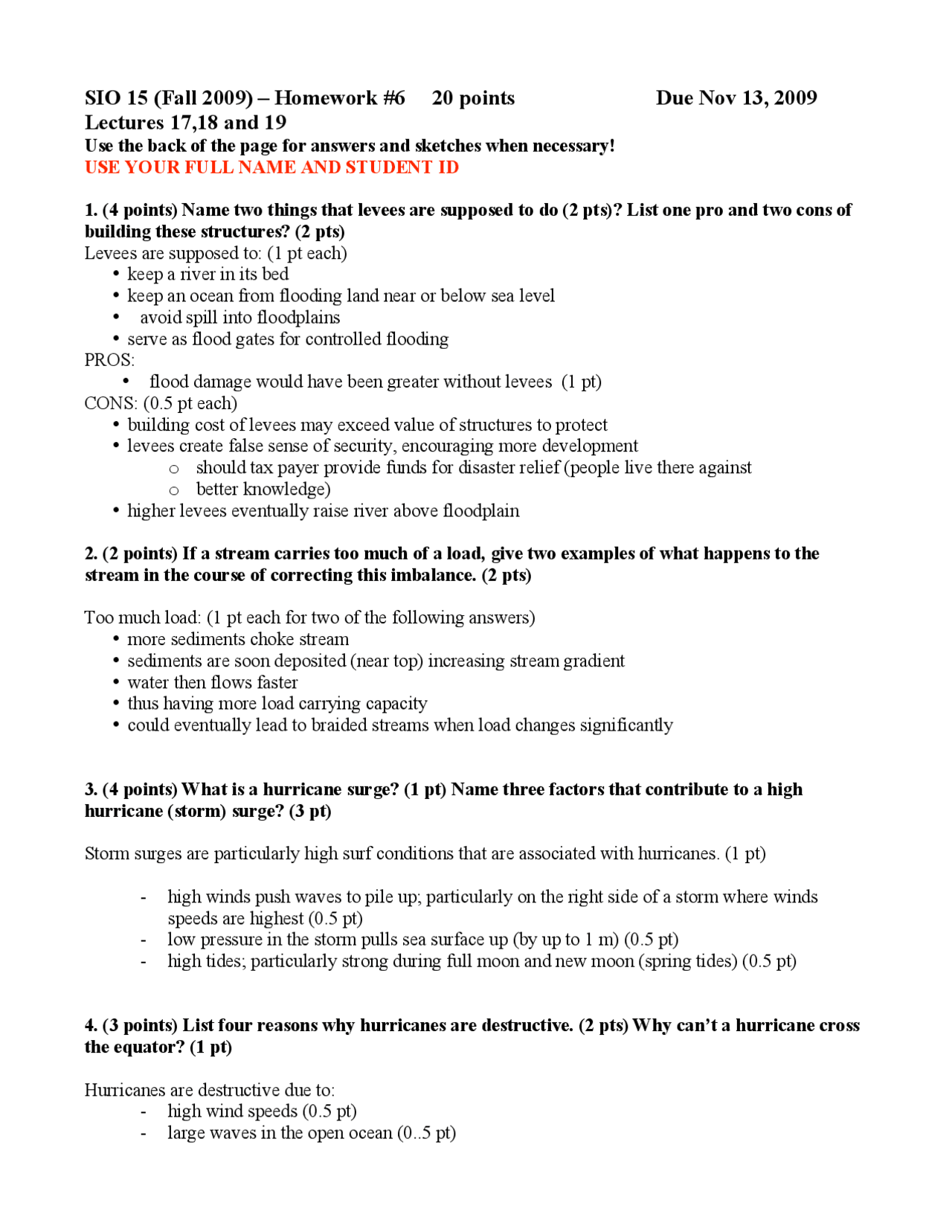 7 Problems on Natural Disasters - Homework 6 | SIO 15 - Docsity