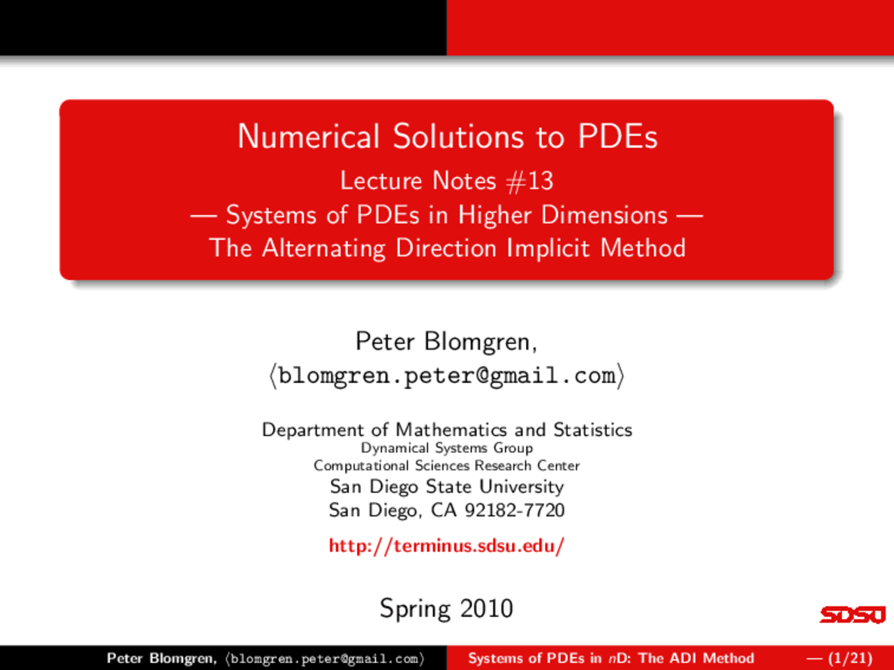 Lecture Slides on The Alternating Direction Implicit Method | MATH 693B ...