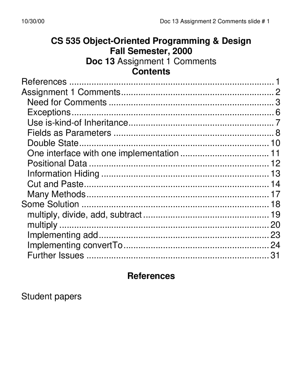 Object Oriented Programming and Design - Assignment 1 | CS 535 - Docsity