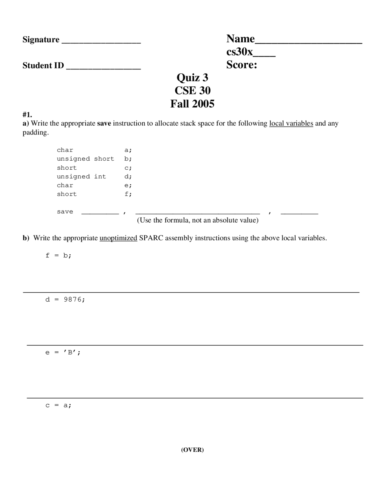 3 Questions of Computer Organization and Systems Programming - Quiz 3 ...
