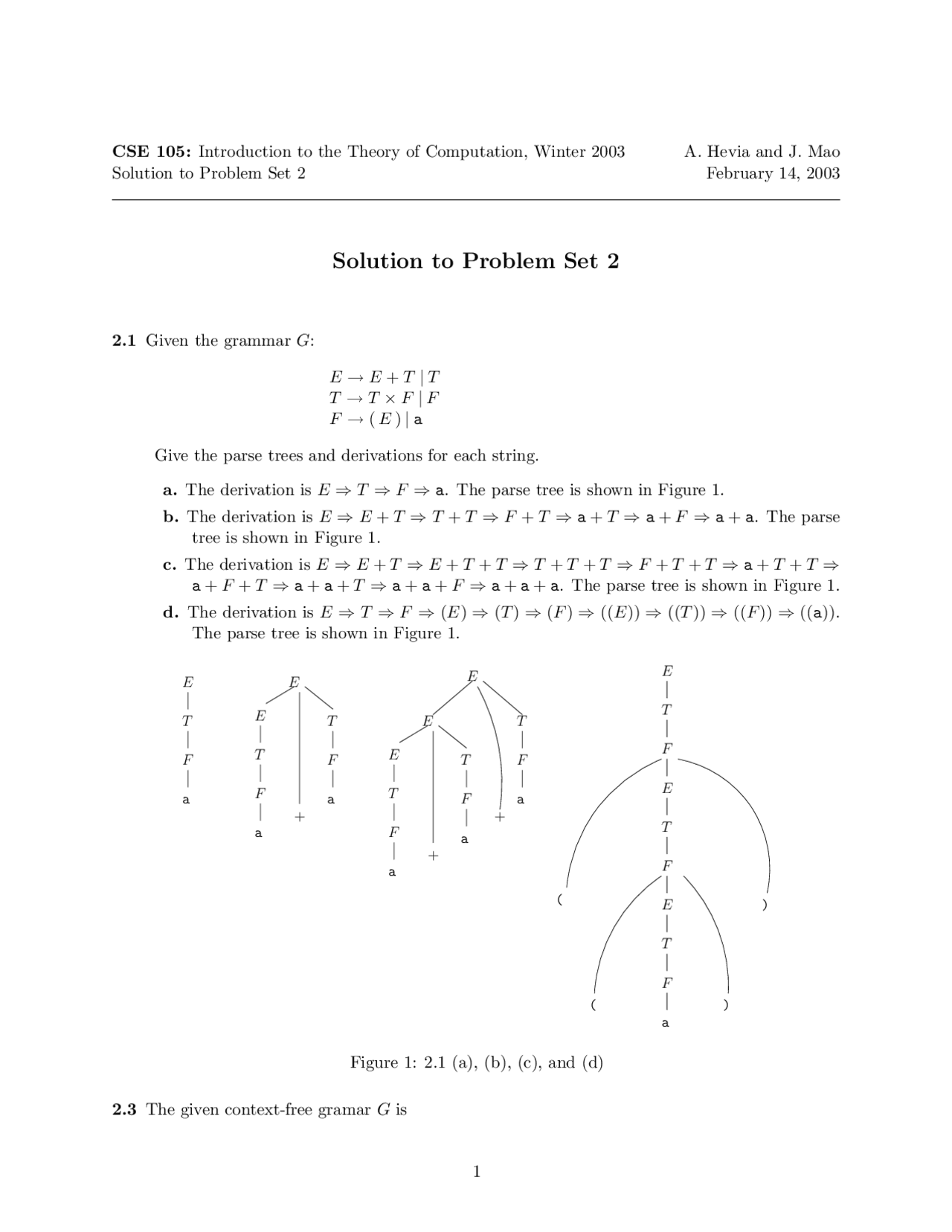 Introduction to Theory of Computation - Problem Set 2 Solutions | CSE ...