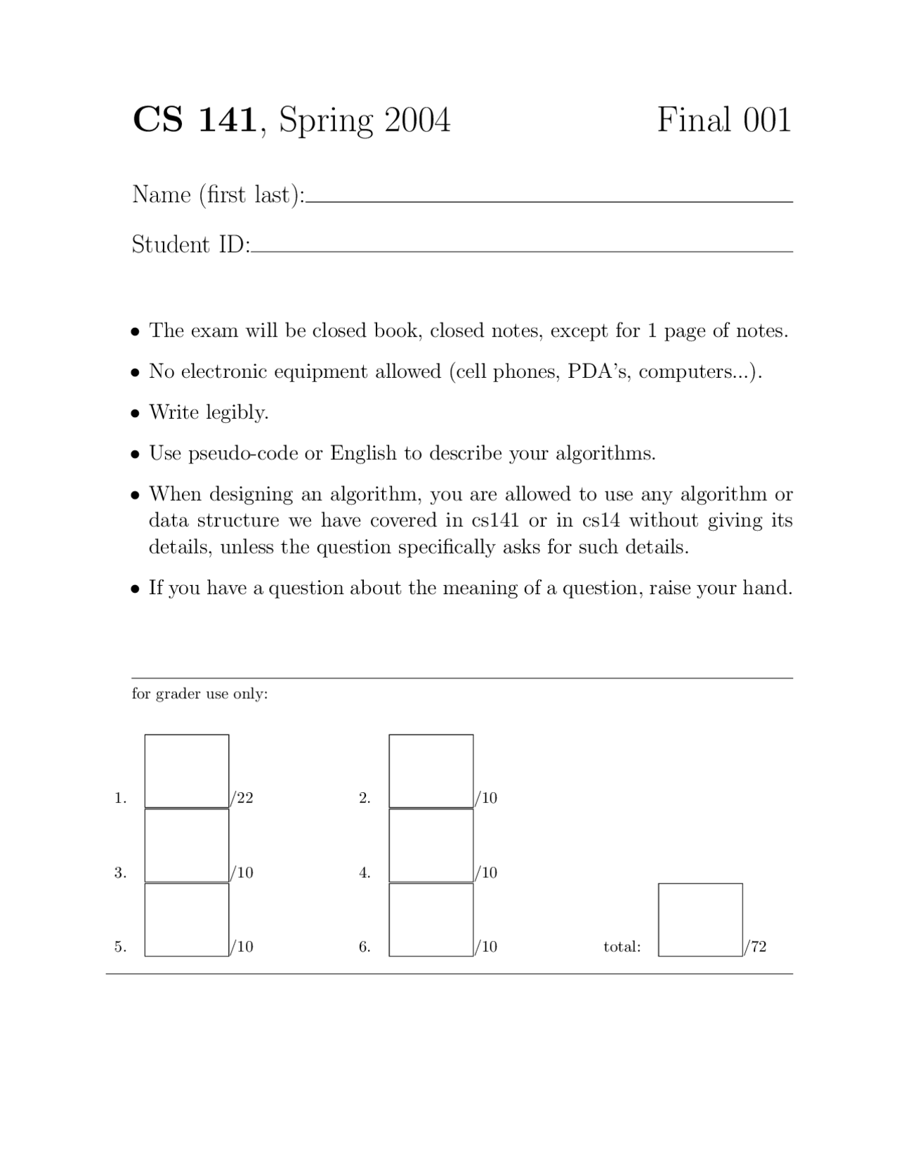Final Exam Solutions for Intermediate Data Structures and Algorithm ...