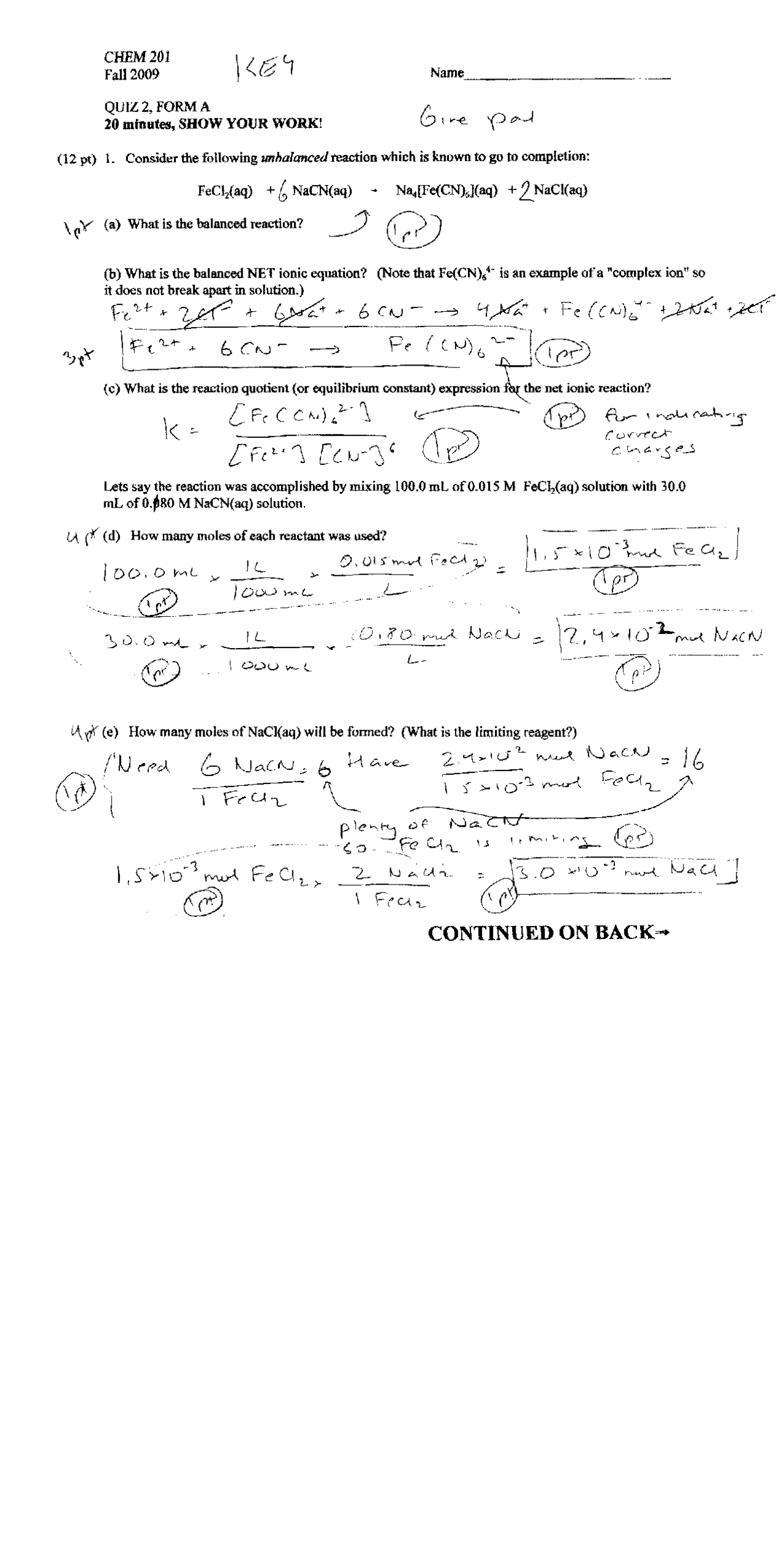 Quiz 2 with Solutions - General Chemistry | CHEM 201 - Docsity