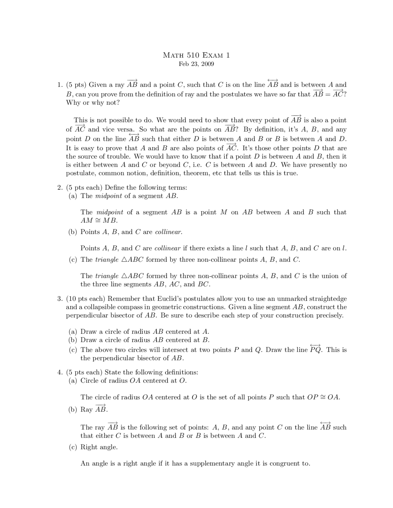 8 Problems on Introduction to Foundation of Geometry - Examination 1 ...