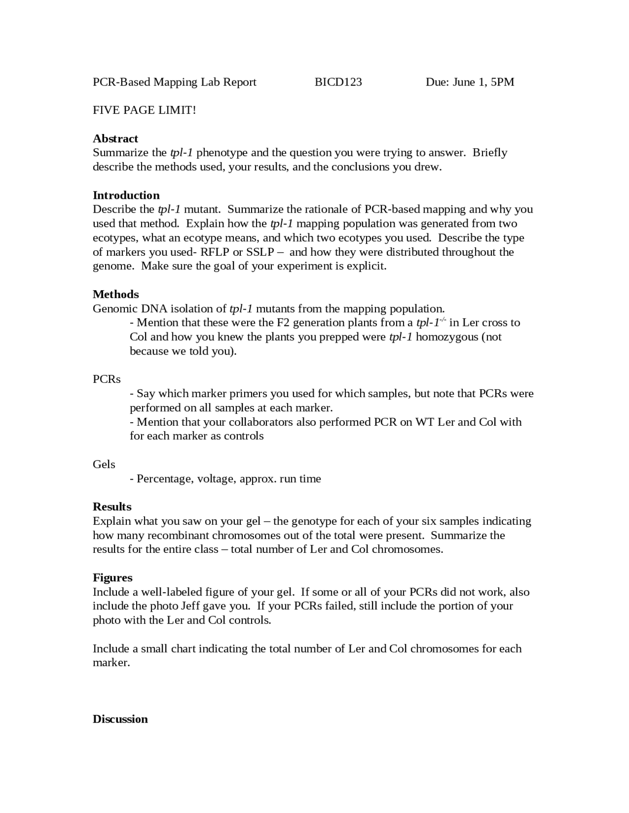 PCR Based Mapping Lab Report LTSP 123 Docsity